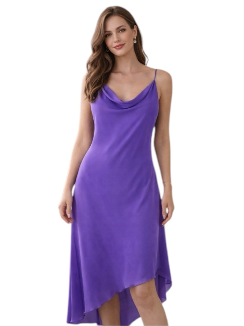 B. Smart Purple Satin Slip Dress Size 14 Asymmetrical Hem Elegant
